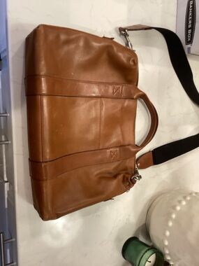 Jack Spade Tan Leather Laptop Briefcase with Black Strap